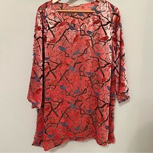 Soft Surroundings Pink and Blue Bird Print Velvet Top with camisole. New w/Tags!